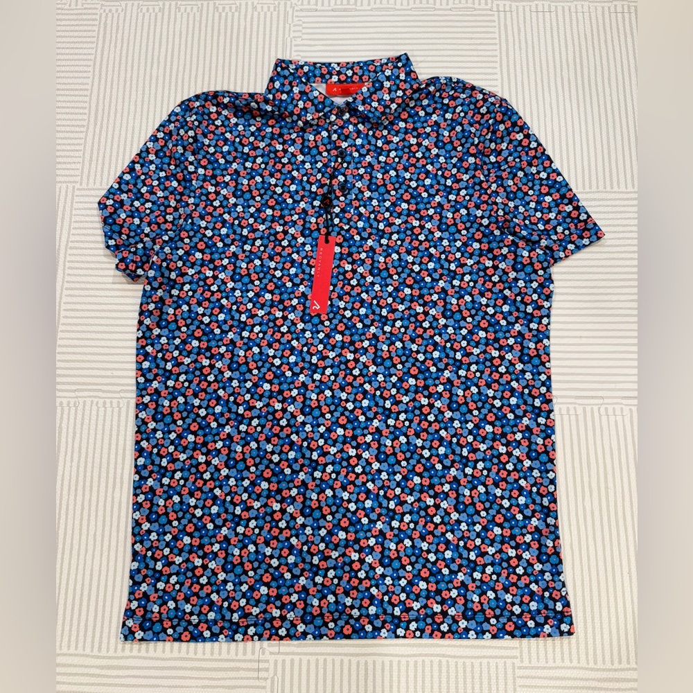 Redvanly Blue & Coral Patterned Polo Golf/Tennis Shirt